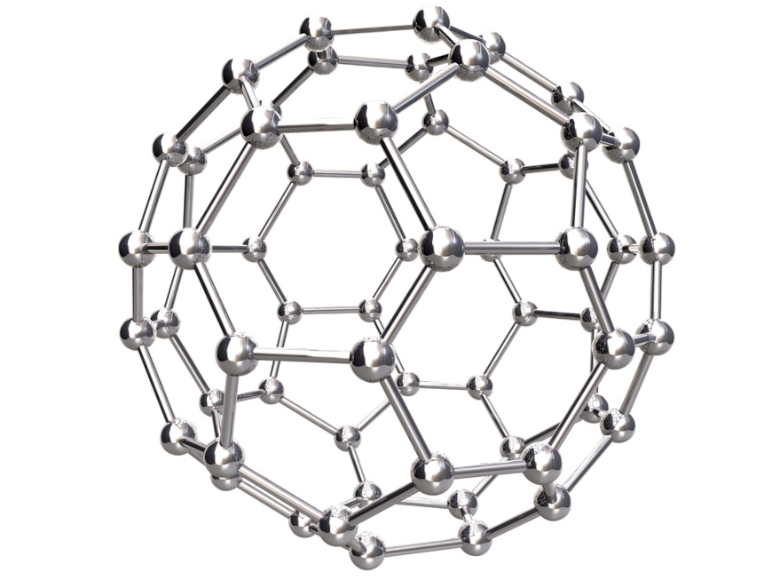 Exemplo de um fulereno ou buckminsterfulereno, C60.