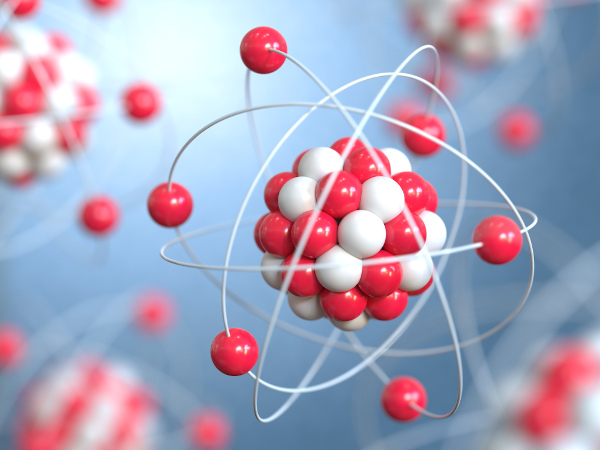 Representação artística de um átomo: os nêutrons são partículas localizadas no núcleo.