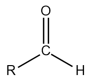  Estrutura química de um aldeído genérico, que possui a carbonila posicionada na extremidade.