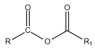 Estrutura quÃ­mica de um anidrido orgÃ¢nico genÃ©rico, que possui dois grupos carbonilas ligados a um mesmo Ã¡tomo de oxigÃªnio.