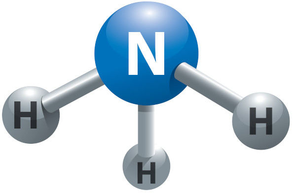 Molécula química de amônia (NH3).