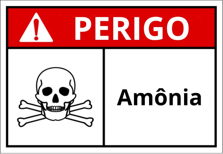 Placa de aviso alertando para o fato de que a amÃ´nia Ã© perigosa ao organismo.