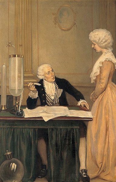 Pintura de Antoine-Laurent Lavoisier, que formulou a lei de Lavoisier, e Marie-Anne Lavoisier, sua esposa.