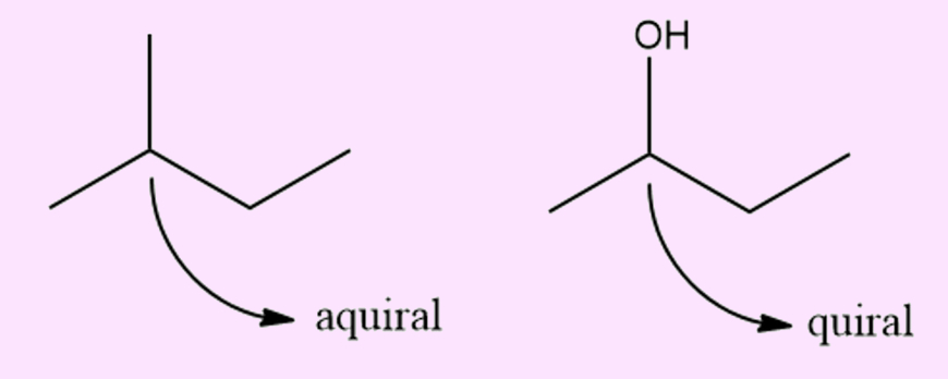 Estruturas com carbonos quiral e aquiral.