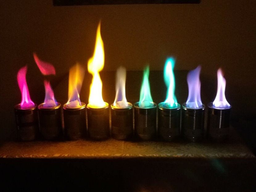 Representação dos espectros de absorção e emissão do hidrogênio que atuam no modelo atômico de Rutherford-Bohr. Chama de cores distintas em experimento relacionado ao modelo atômico de Rutherford-Bohr.