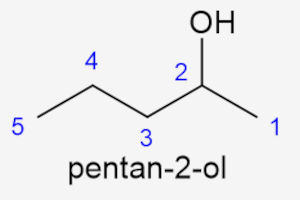 Estrutura do pentan-2-ol com numeração da cadeia indicando a posição da hidroxila no carbono 2.