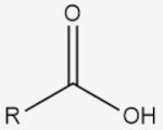 F&oacute;rmula estrutural de um &aacute;cido carbox&iacute;lico em texto sobre Qu&iacute;mica Org&acirc;nica.