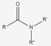F&oacute;rmula estrutural de uma amida em texto sobre Qu&iacute;mica Org&acirc;nica.