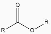F&oacute;rmula estrutural de um &eacute;ster em texto sobre Qu&iacute;mica Org&acirc;nica.