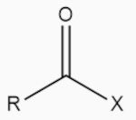 F&oacute;rmula estrutural de um haleto de acila em texto sobre Qu&iacute;mica Org&acirc;nica.