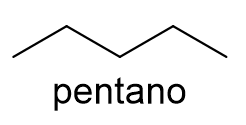 Fórmula estrutural do pentano, composto da função orgânica hidrocarboneto.