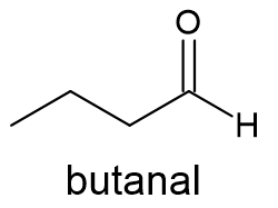 Fórmula estrutural do butanal, composto da função orgânica aldeído.
