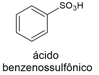 Fórmula estrutural do ácido bezenossulfônico, composto da função orgânica ácido sulfônico.