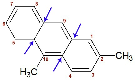 FÃ³rmula estrutural do 2,10-dimetil-antraceno